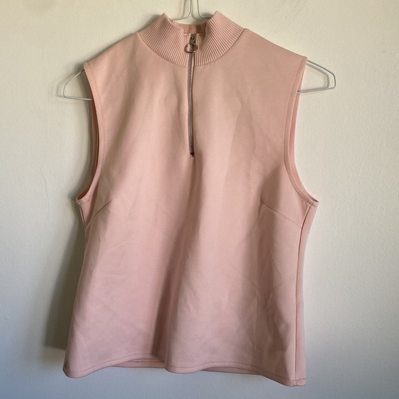 ZARA Zippered Turtleneck Collar Sleeveless Top • Light Baby Pink • M Medium - Picture 2 of 9